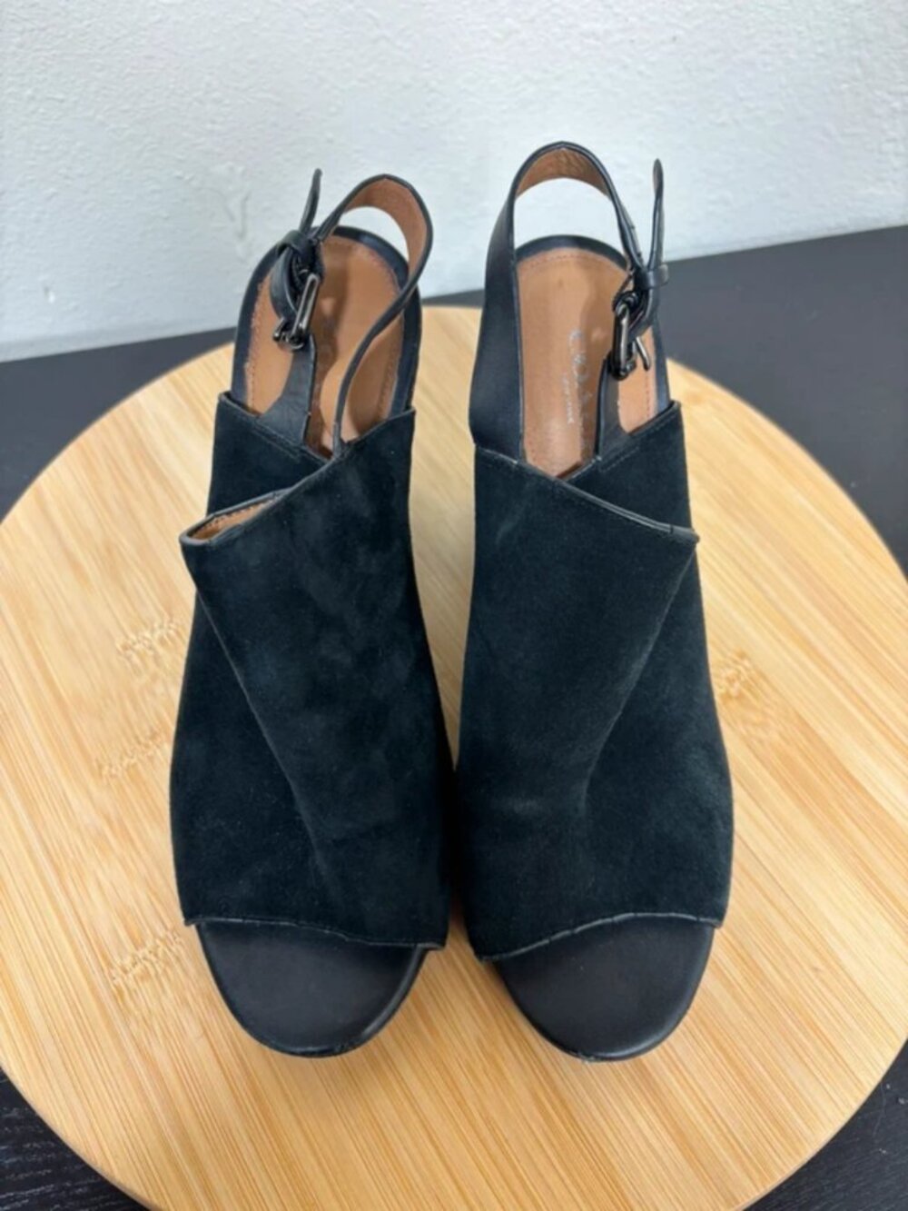 Coach Drew Lux Studded Sandals 7.5 Black Suede Block Heel Slingback Peep Toe